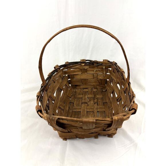 Primitive Split Oak Farmhouse Gathering Woven Basket Made in Italy 16"x13"x13" - Picture 3 of 12